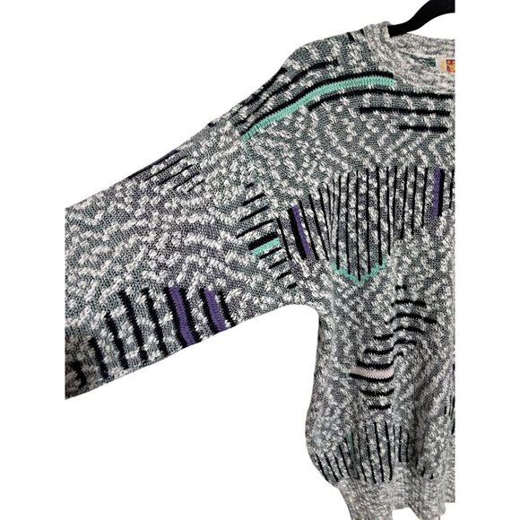 Vintage 90s FLUID Geometric Bubble Knit Sweater Mens Size S Gray Green Purple Ac - Picture 6 of 11